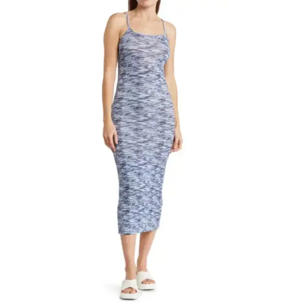Freshman Rib Knit Midi Tank Dress In Blue Spacedye Stripe Size Small Sleeveless